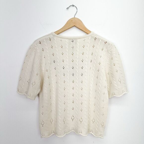 Susan Bristol Vintage Women’s Short Sleeve Multi Floral Cream Crop Knit Sweater - Picture 2 of 9
